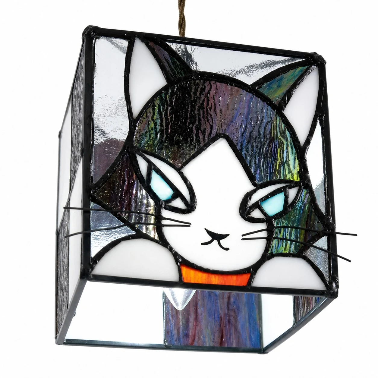 stained glass cat pendant light material detail