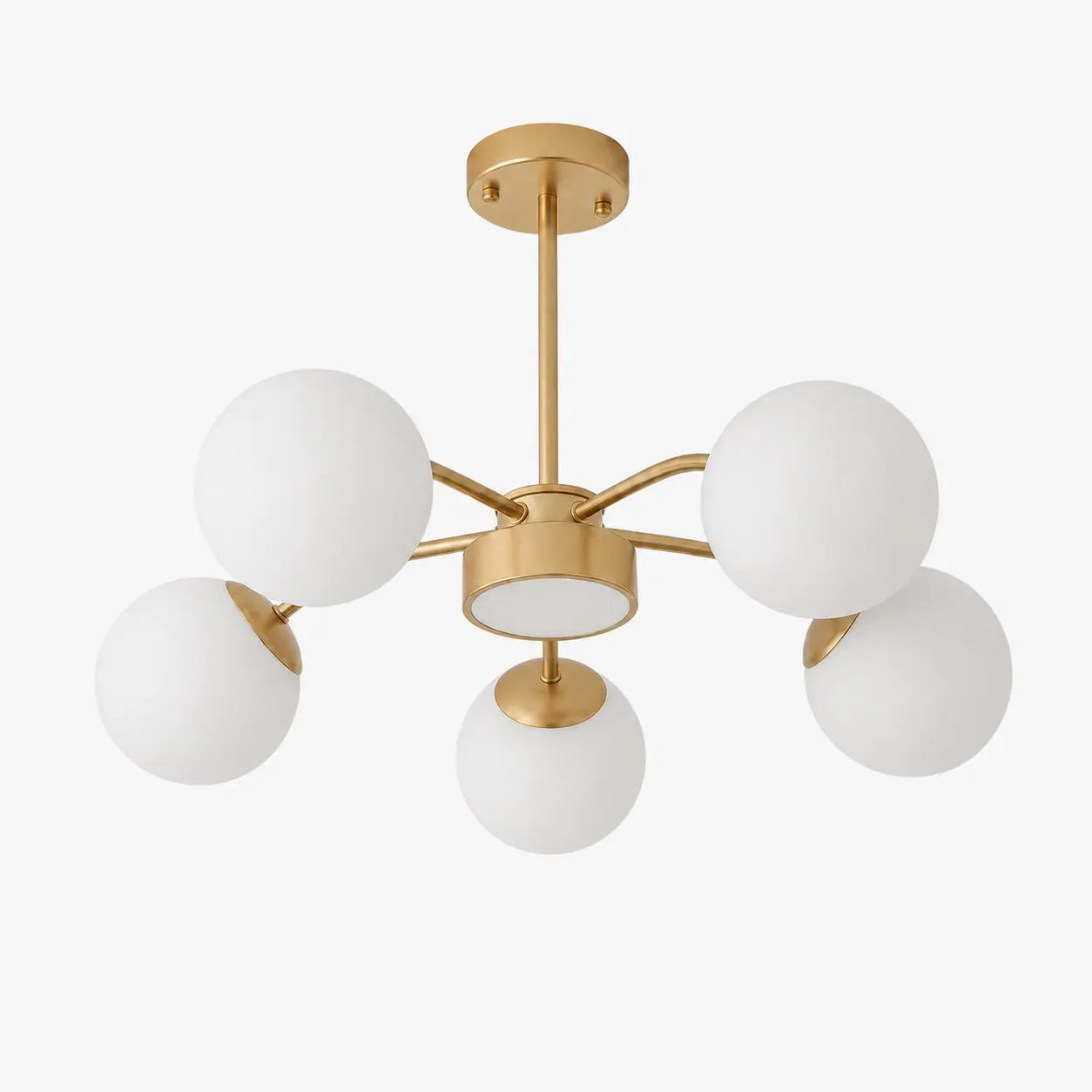Modern milk glass chandelier with 5 lights in Gold