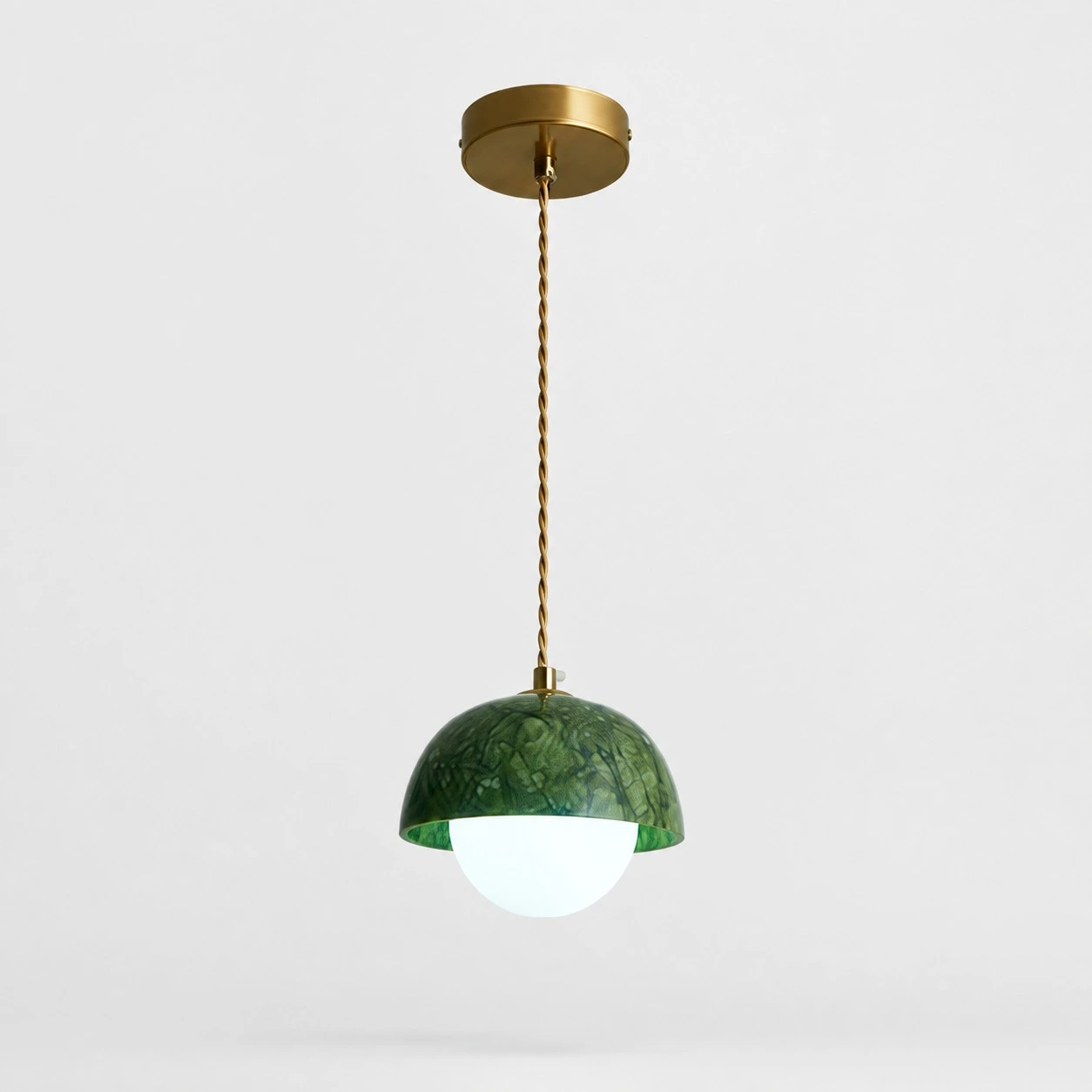 Natural green jade dome pendant light